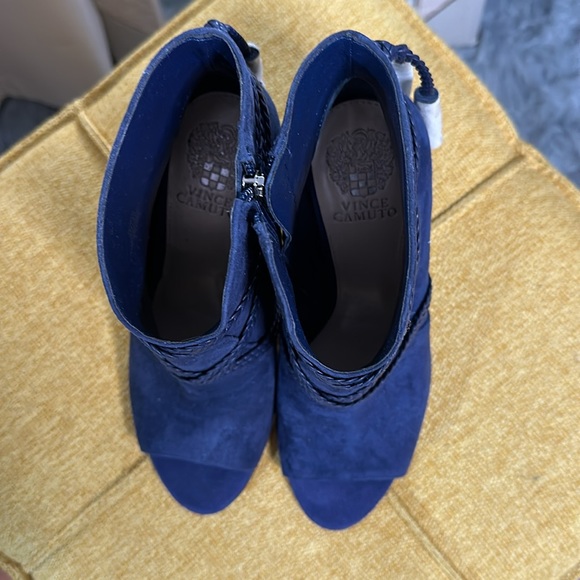 Vince Camuto Blue Suede Peep Toe Booties - Picture 3 of 5